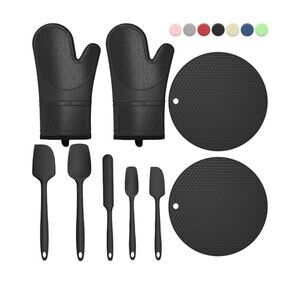 Oven Mitts with Heat-Resistant Hot Pads and Five Silicone Spatulas